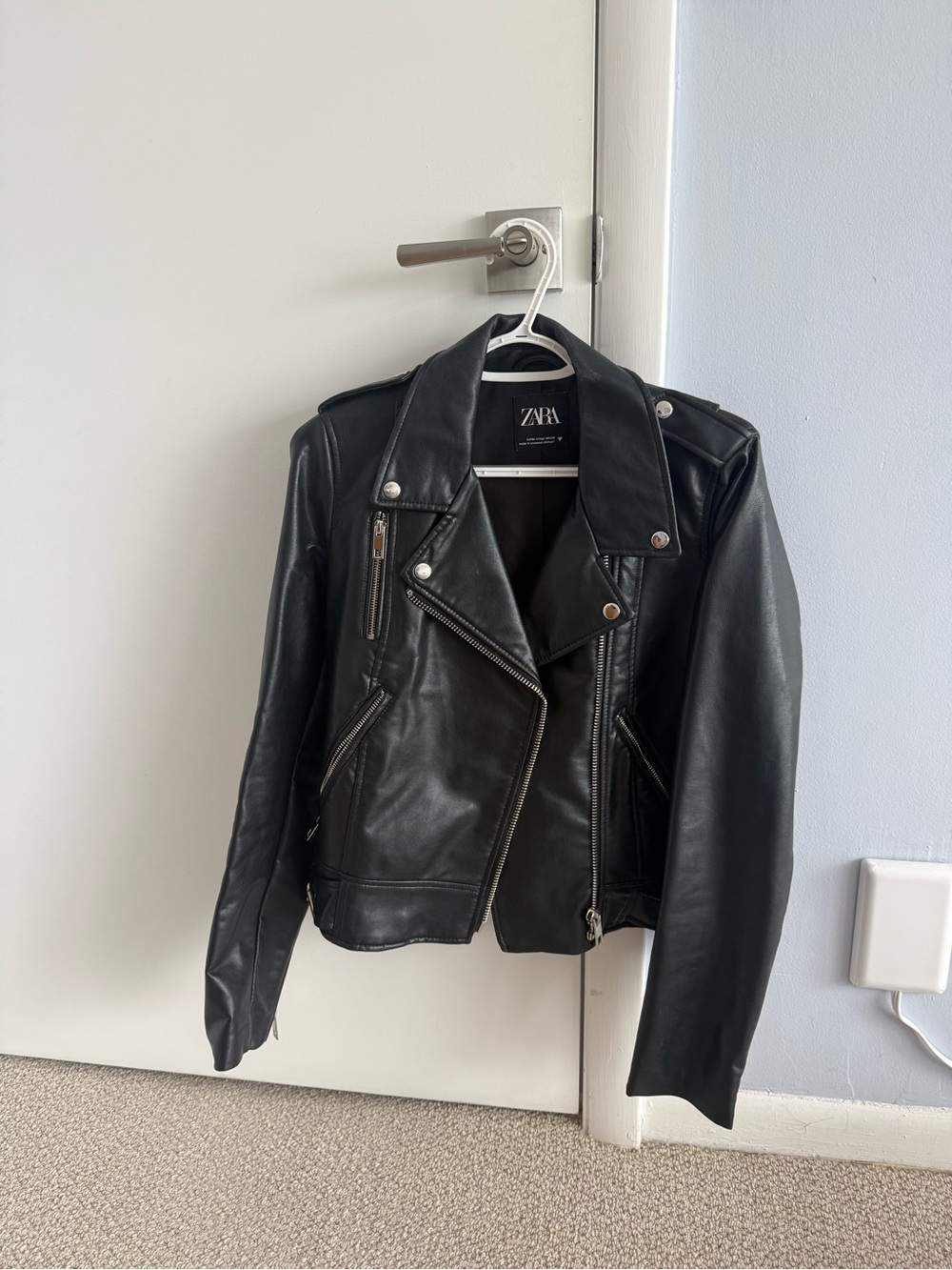 ZARA Black Faux Leather Biker Jacket